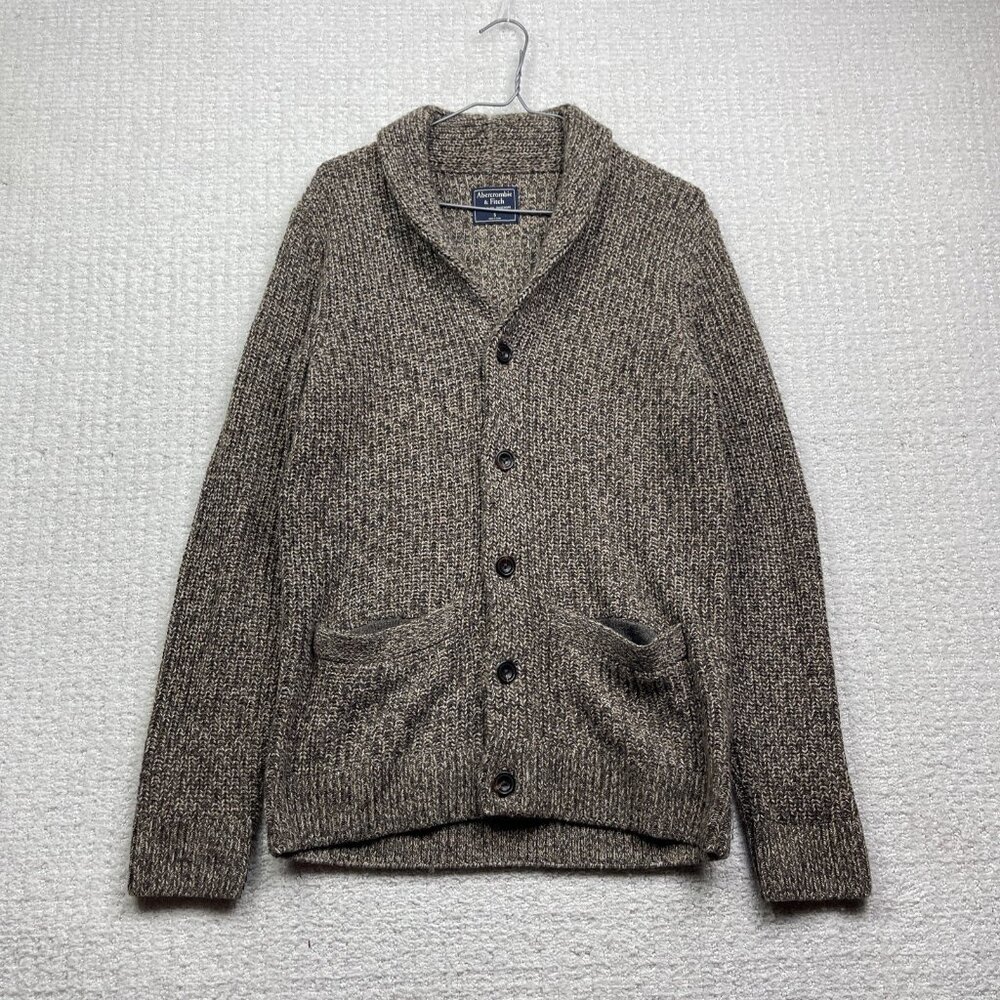 Abercrombie & Fitch Cardigan Mens S Gray Shawl Collar Wool Blend Knit Sweater